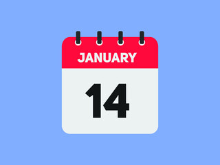 January 14 text calendar reminder. 14th January daily calendar icon template