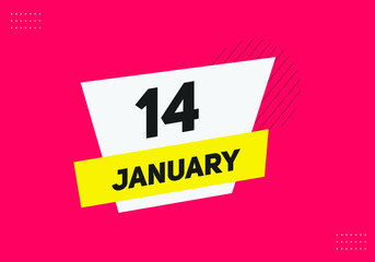 January 14 text calendar reminder. 14th January daily calendar icon template