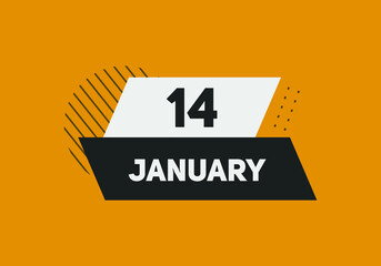 January 14 text calendar reminder. 14th January daily calendar icon template