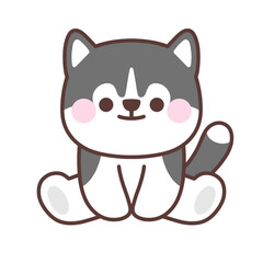 Cute siberian husky dog sitting.Animal cartoon character design.Vector illustration.