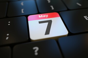 May 7 date on a keyboard key, 3d rendering