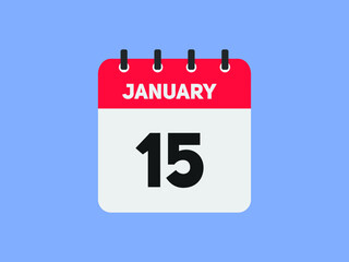 January 15 text calendar reminder. 15th January daily calendar icon template
