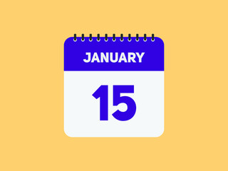 January 15 text calendar reminder. 15th January daily calendar icon template