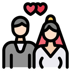 Wedding couple filled line color icon