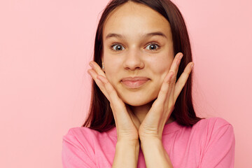 young beautiful woman in stylish clothes posing emotions isolated background