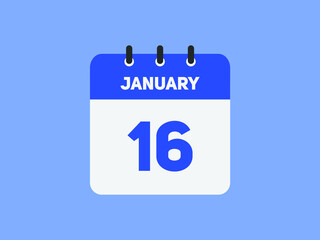 January 16 text calendar reminder. 16th January daily calendar icon template