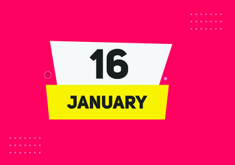 January 16 text calendar reminder. 16th January daily calendar icon template
