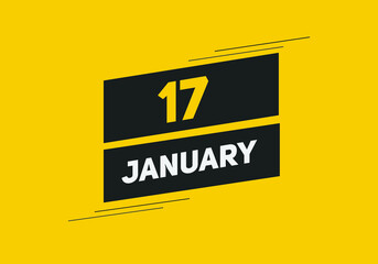 January 17 text calendar reminder. 17th January daily calendar icon template