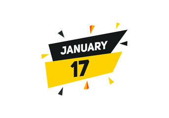 January 17 text calendar reminder. 17th January daily calendar icon template