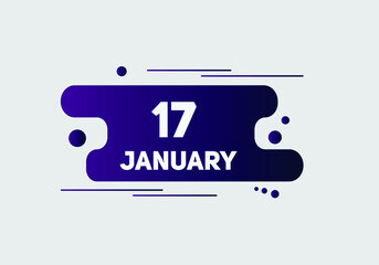January 17 text calendar reminder. 17th January daily calendar icon template