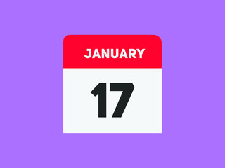 January 17 text calendar reminder. 17th January daily calendar icon template