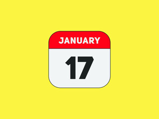 January 17 text calendar reminder. 17th January daily calendar icon template