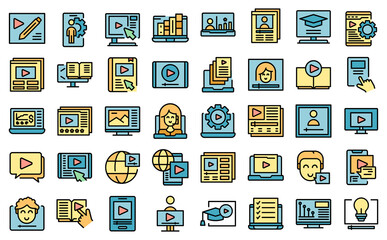 Video tutorial icons set vector flat