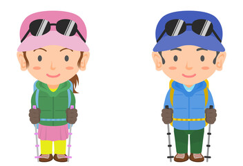 山登りする男女