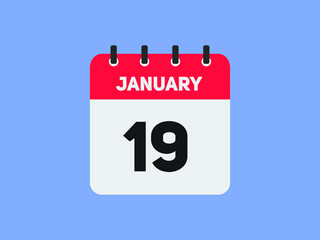 January 19 text calendar reminder. 19th January daily calendar icon template
