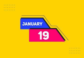 January 19 text calendar reminder. 19th January daily calendar icon template
