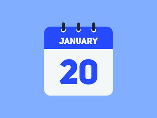 January 20 text calendar reminder. 20th January daily calendar icon template
