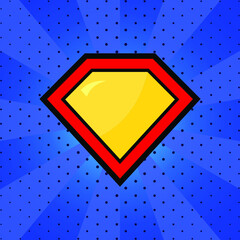 Superhero logo template. Red, yellow and blue. Pop art. Flat vector illustration