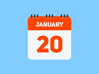 January 20 text calendar reminder. 20th January daily calendar icon template
