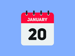 January 20 text calendar reminder. 20th January daily calendar icon template
