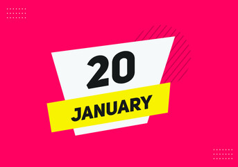 January 20 text calendar reminder. 20th January daily calendar icon template
