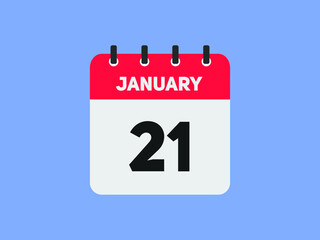 January 21 text calendar reminder. 21th January daily calendar icon template