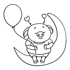 Valentine Pig outline design-SVG illustration for web, wedsite, application, presentation, Graphics design, branding, etc.