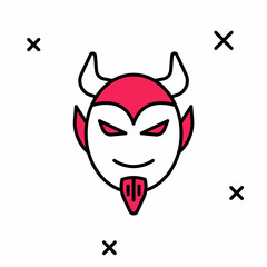 Filled outline Devil head icon isolated on white background. Happy Halloween party. Vector