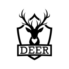 Deer head and shield logo design isolated on white background