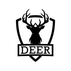 Deer head and shield logo design isolated on white background