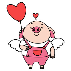 Valentine Pig flat color design illustration for web, wedsite, application, presentation, Graphics design, branding, etc.