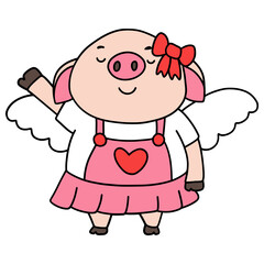 Valentine Pig flat color design illustration for web, wedsite, application, presentation, Graphics design, branding, etc.