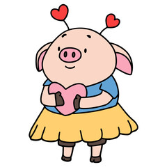 Valentine Pig flat color design illustration for web, wedsite, application, presentation, Graphics design, branding, etc.