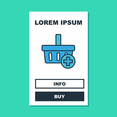 Filled outline Add to Shopping basket icon isolated on turquoise background. Online buying concept. Delivery service. Supermarket basket symbol. Vector