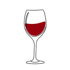 Glass with red wine in doodle style isolated on a white background. Vector illustration.