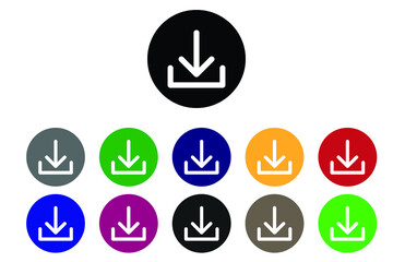 Download  icons set with different color isolated  on white background.  download signs. Downloading software or files concept