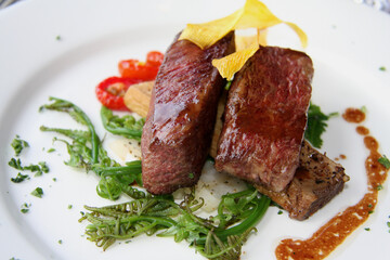 grilled steak with vegetables