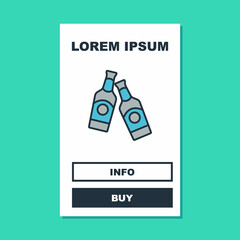 Filled outline Beer bottle icon isolated on turquoise background. Vector