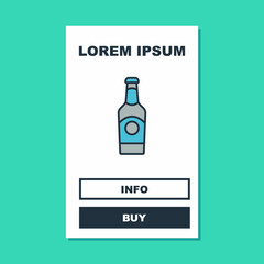 Filled outline Beer bottle icon isolated on turquoise background. Vector