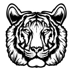 Tiger angry face tattoo. Vector illustration of big cat head. Tiger print.