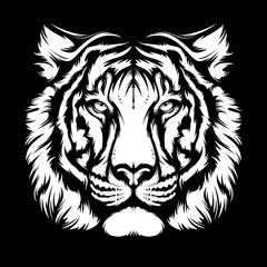 Tiger angry face tattoo. Vector illustration of big cat head. Tiger print.