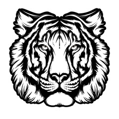 Tiger angry face tattoo. Vector illustration of big cat head. Tiger print.