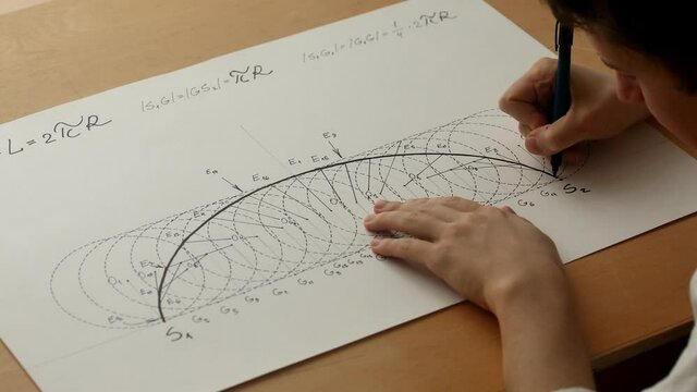 Young mathematician and artist Pavel Kubarkov, drawing arc of cycloid with using a marker pen. Date of shooting day 28 December 2021 year, MSK time. This video was filmed in Russia.