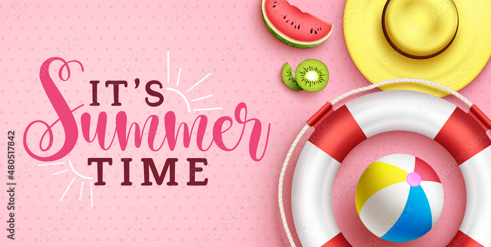 Aufkleber summer time vector concept design. it's summer time typography text in pink pattern background with 