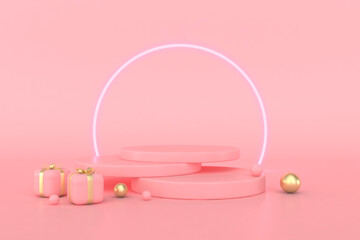 Abstract minimal scene, pink color gift box design for cosmetic or product display podium 3d render.	