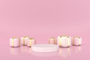 Abstract minimal scene, pink color gift box design for cosmetic or product display podium 3d render.	