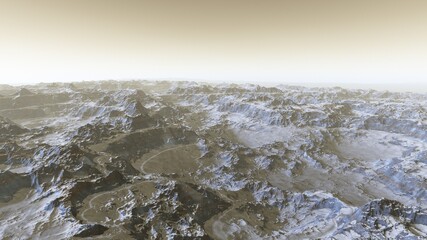 Exoplanet fantastic landscape. Beautiful views of the mountains and sky with unexplored planets. 3D illustration