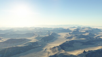 Exoplanet fantastic landscape. Beautiful views of the mountains and sky with unexplored planets. 3D illustration