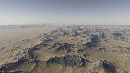 Exoplanet fantastic landscape. Beautiful views of the mountains and sky with unexplored planets. 3D illustration