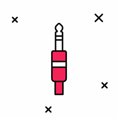 Filled outline Audio jack icon isolated on white background. Audio cable for connection sound equipment. Plug wire. Musical instrument. Vector